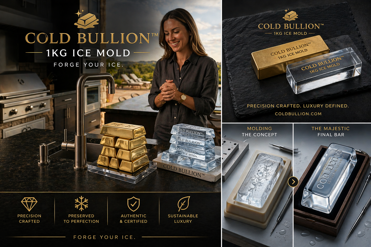 Cold Bullion™ 1kg (2.2lb) Suisse Ingot Fine Ice Mold